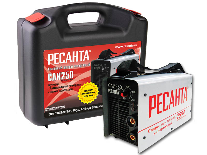 Инвертор РЕСАНТА ,7кВт,250А, электрод 5,0-6,0мм,5кг